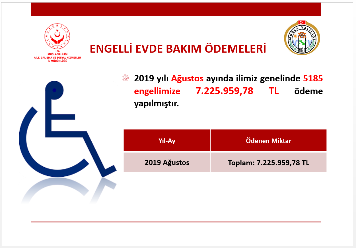 Ağustos ayı; 👉Engelli Evde bakım Ödemeleri 👉Sosyal ve Ekonomik Destek Ödemeleri 👉Koruyucu Aile Ödemeleri  Kurban Bayramı öncesinde 09.08.2019 (Cuma) günü vatandaşlarımızın hesaplarına aktarılacaktır.