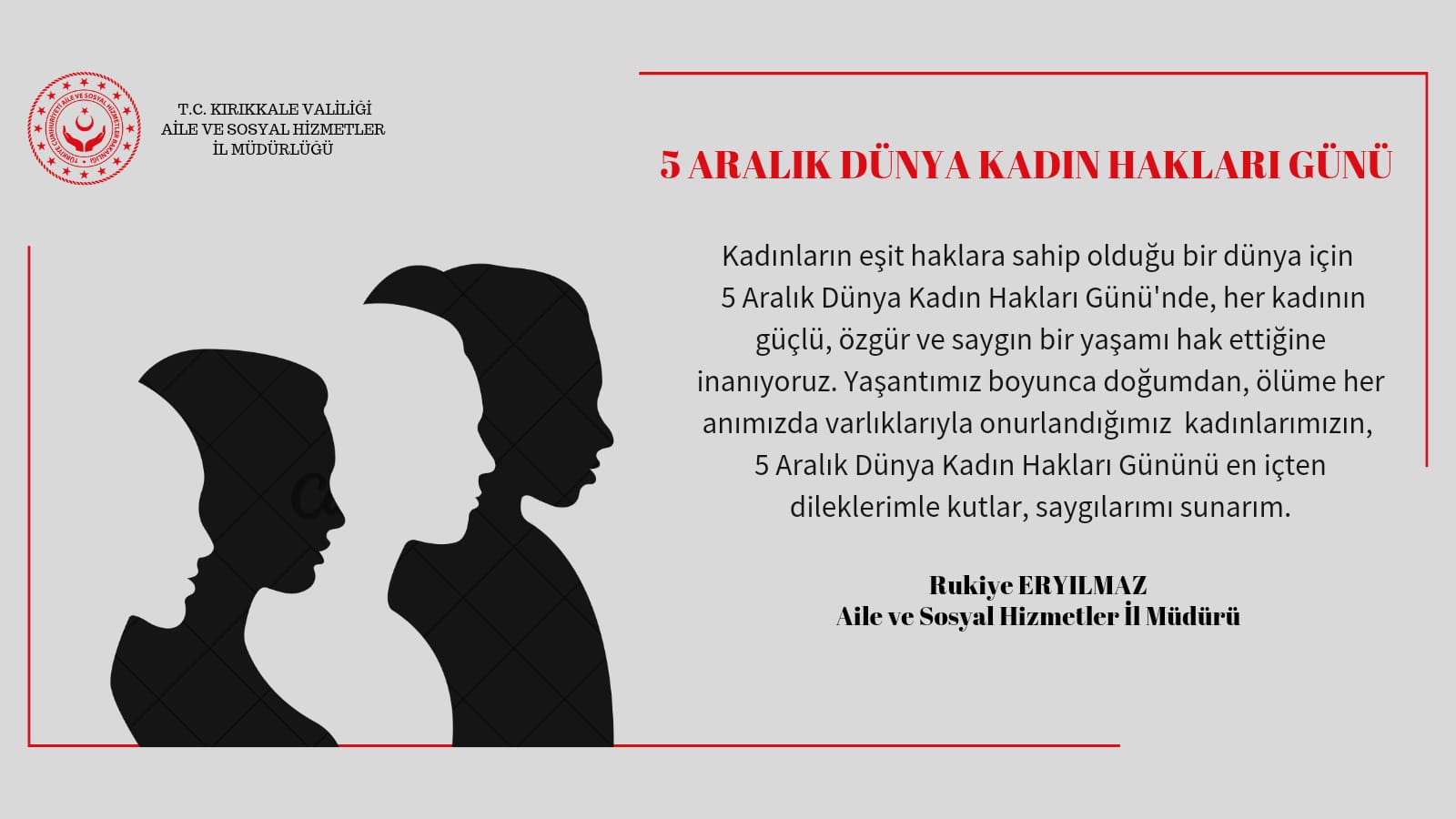 İl Müdürümüz Rukiye ERYILMAZ'ın 5 Aralık Dünya Kadın Hakları Günü Mesajı