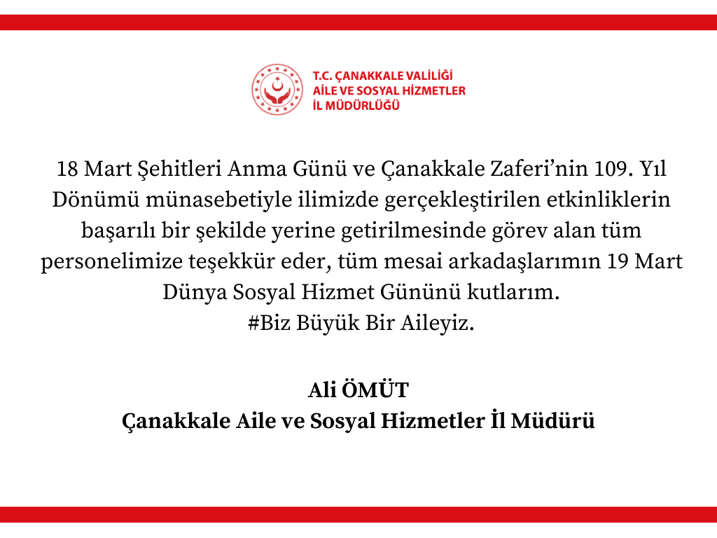 İl Müdürümüz Ali ÖMÜT'ün Teşekkür Mesajı