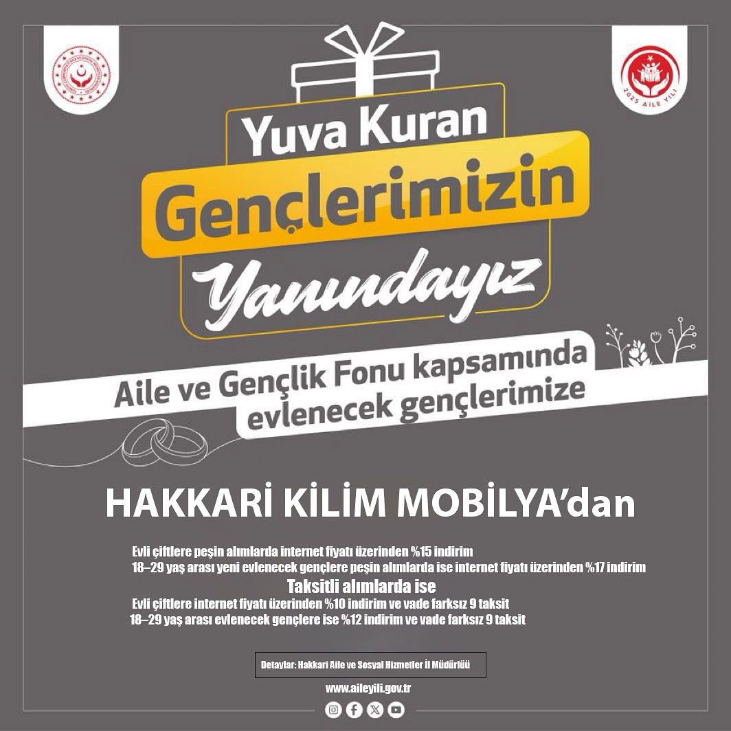 Hakkari Kilim Mobilya’dan; Yeni Evlenecek Gençlere “Bir olalım Destek olalım” Kampanya Desteği