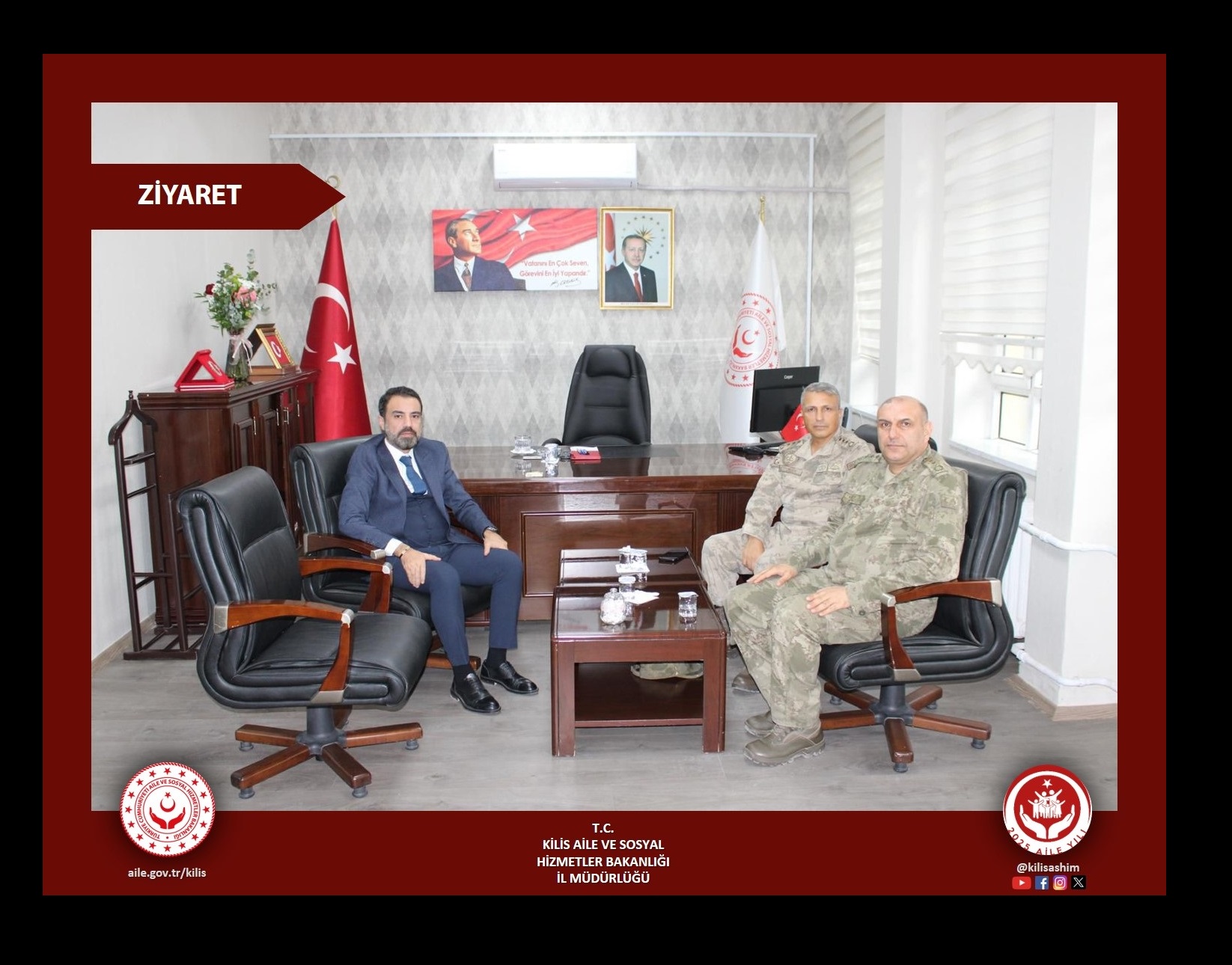 Kilis 11. Sınır Tugay Komutan Yardımcısı Albay Coşkun KARACA ve Kilis İl Jandarma Komutan Yardımcısı Albay Yavuzkan DUMAN İl Müdürümüz M.Ferdi BOZKURT’a Hayırlı Olsun Ziyaretinde Bulundu.