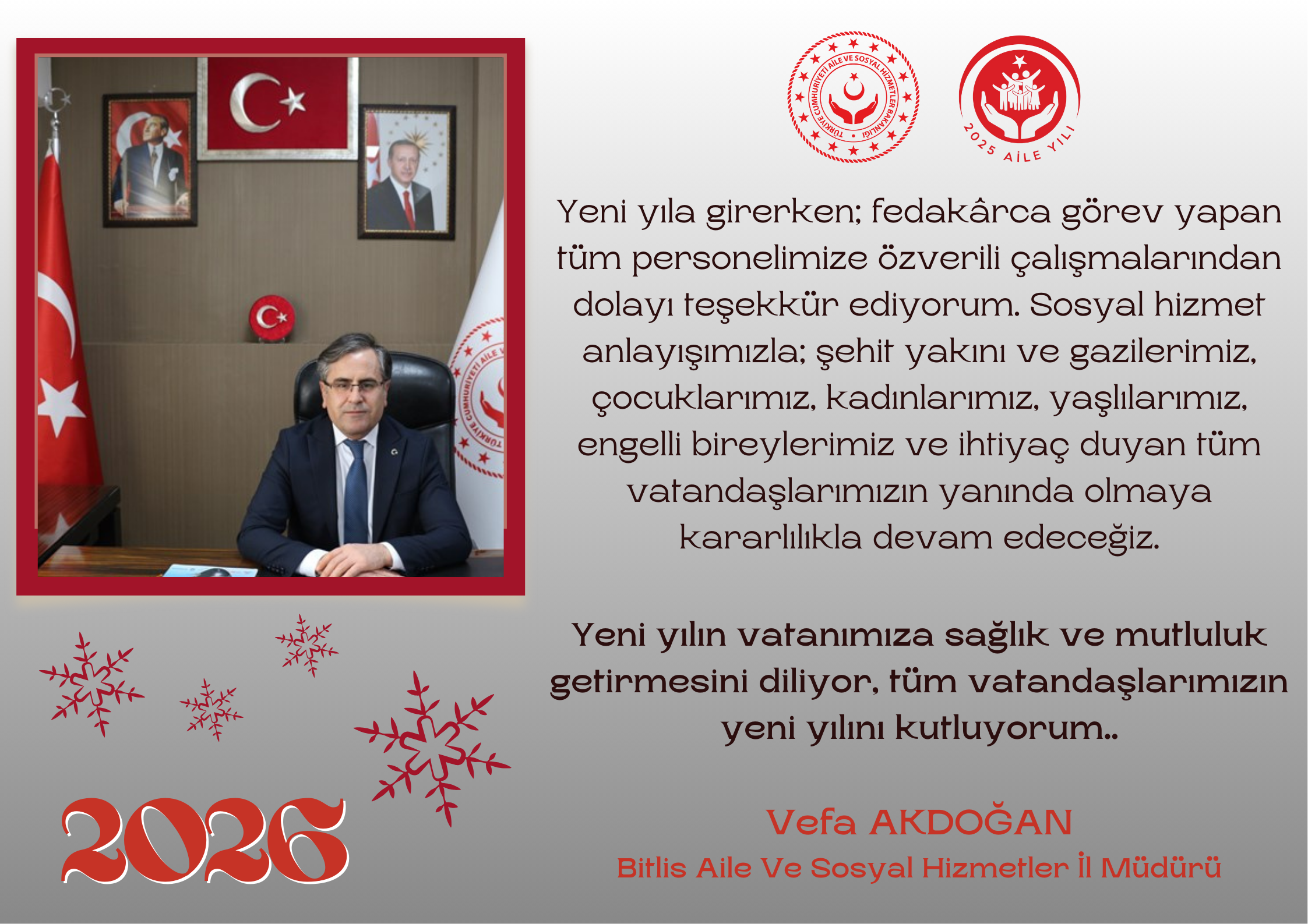 İL MÜDÜRÜMÜZ VEFA AKDOĞAN'IN YENİ YIL MESAJI