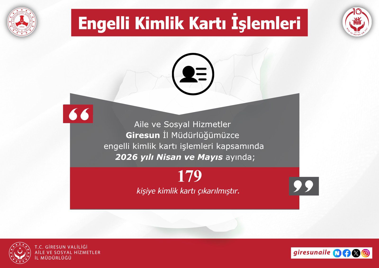 Nisan ve Mayıs Ayında Engelli Kimlik Kartı İşlemleri
