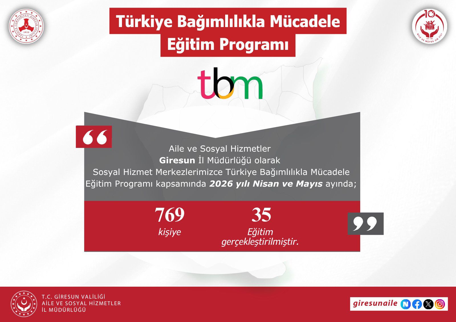 Nisan ve Mayıs Ayında Türkiye Bağımlılıkla Mücadele Eğitimleri