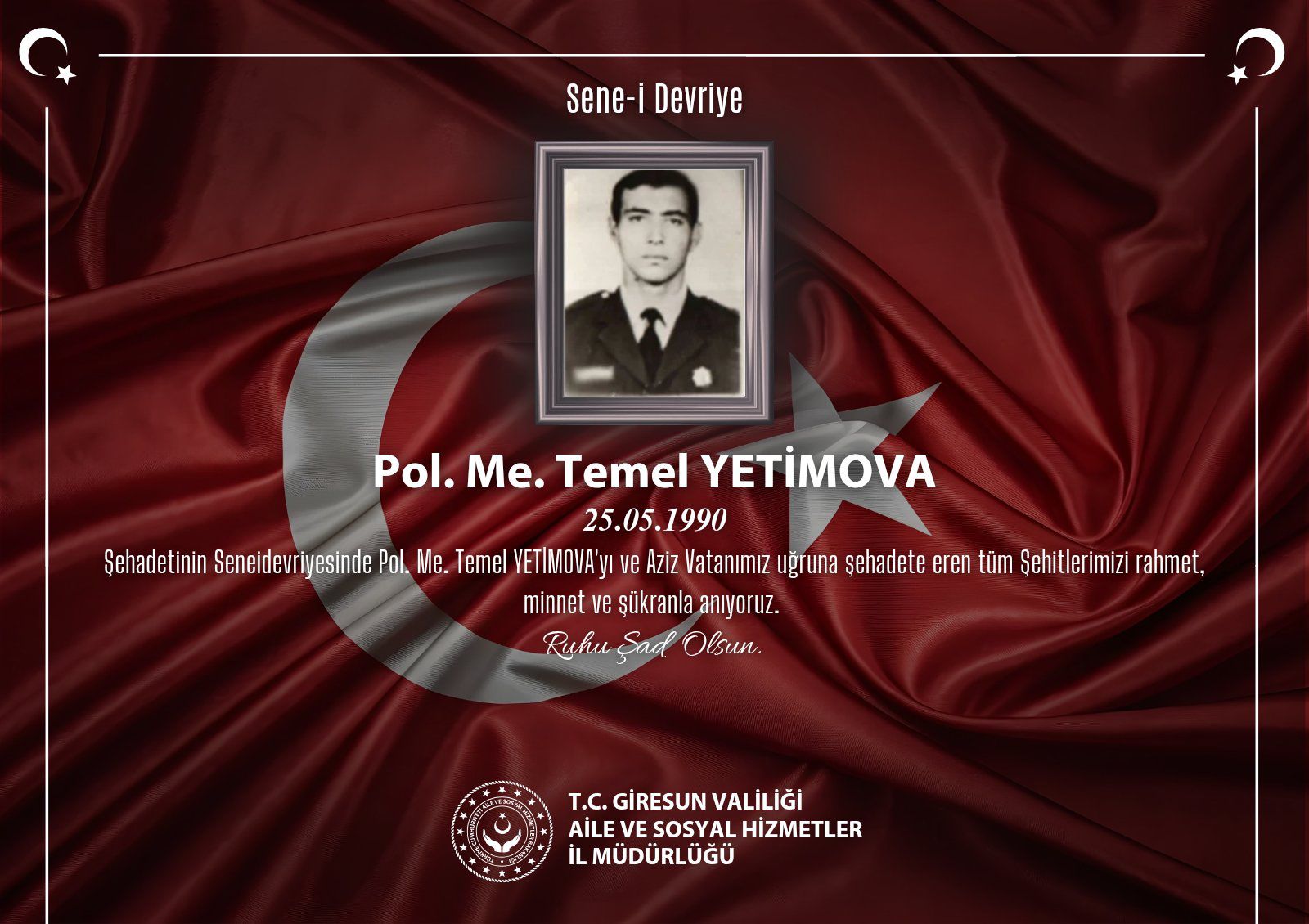 Kahraman Şehidimiz Pol. Me. Temel YETİMOVA'yı Saygı, Rahmet ve Minnetle Anıyoru