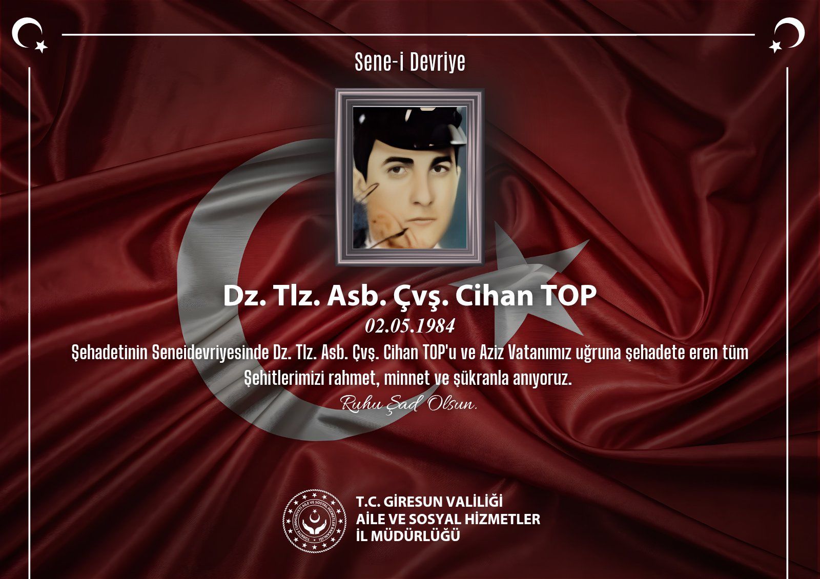 Kahraman Şehidimiz Dz. Tlz. Asb. Çvş. CİHAN TOP’u Saygı, Rahmet ve Minnetle Anıyoruz