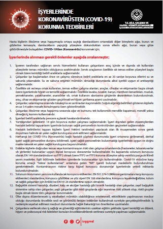 İŞYERLERİNDE KORONAVİRÜSTEN (COVID-19) KORUNMA TEDBİRLERİ