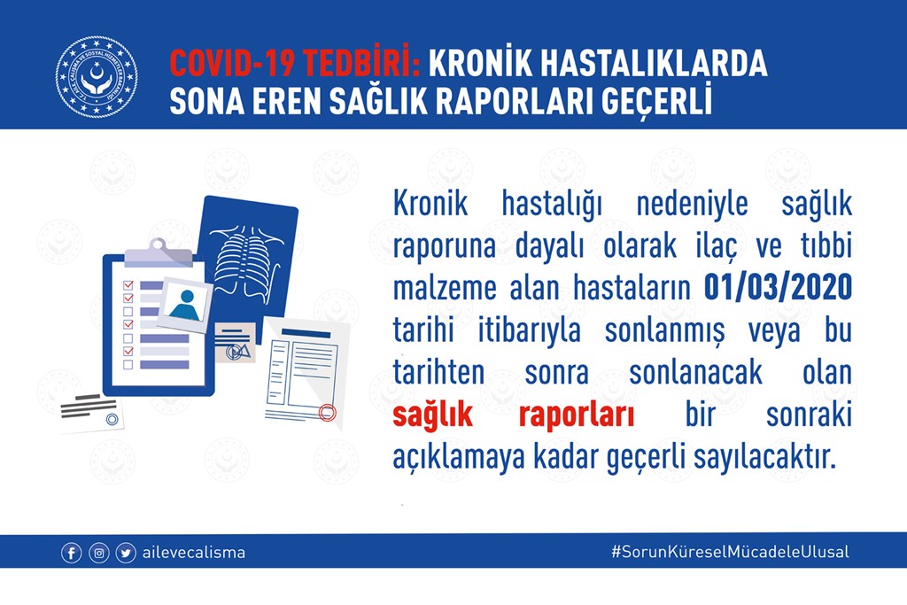 Bakan Selçuk: “Kronik Hastalığı Bulunan Sigortalılarımızın Sağlık Raporları ve Reçeteleri İkinci Bir Duyuruya Kadar Geçerli Sayılacak”