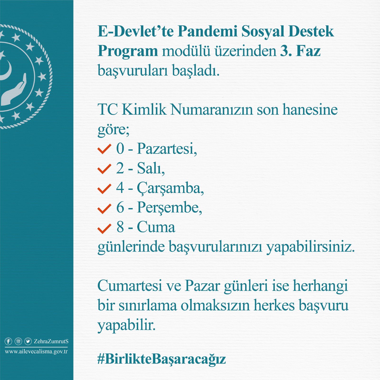 E-Devlet'te Pandemi Sosyal Destek Programı Modülü üzerinden 3.Faz Başvuruları Başladı.