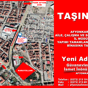 Afyonkarahisar Aile, Çalışma ve Sosyal Hizmetler İl Müdürlüğümüz 29/06/2020 tarihinden itibaren yapımı tamamlanan Güvenevler Mahallesi İsmet İnönü Bulvarı No: 6 adresindeki binasında hizmet vermeye başlayacaktır.‬ - fotoğraf 1
