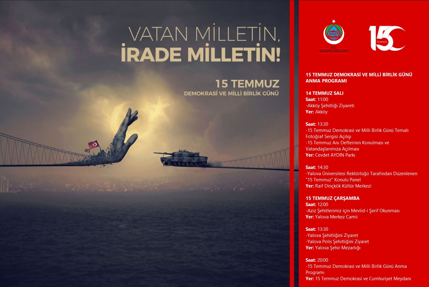 15 Temmuz Demokrasi Ve Milli Birlik Günü Anma Programı