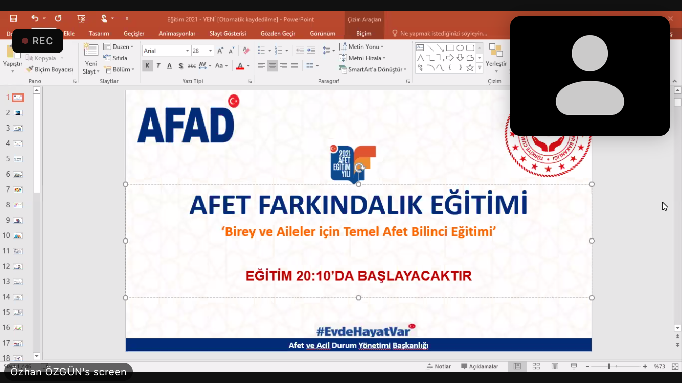 Personellerimiz ve Ailelerine Yönelik ''Afet Farkındalık'' Eğitimi Verildi.